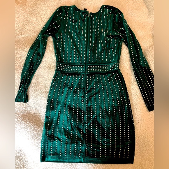 Windsor Emerald Green Velvet Dress with Irresdescent Rhinestones - Picture 6 of 8